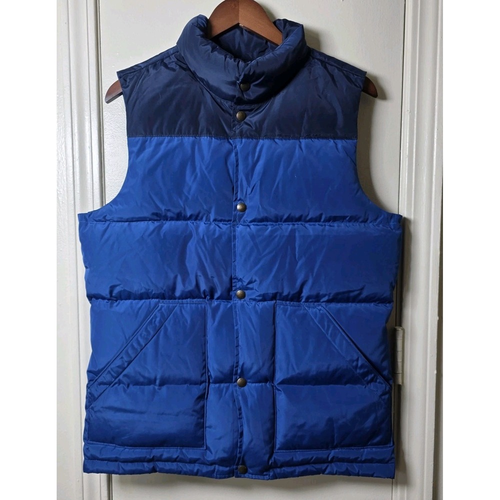 Lands' End Down Puffer Vest Men's Small Royal Blue Navy Quilted Snap Closure EUC